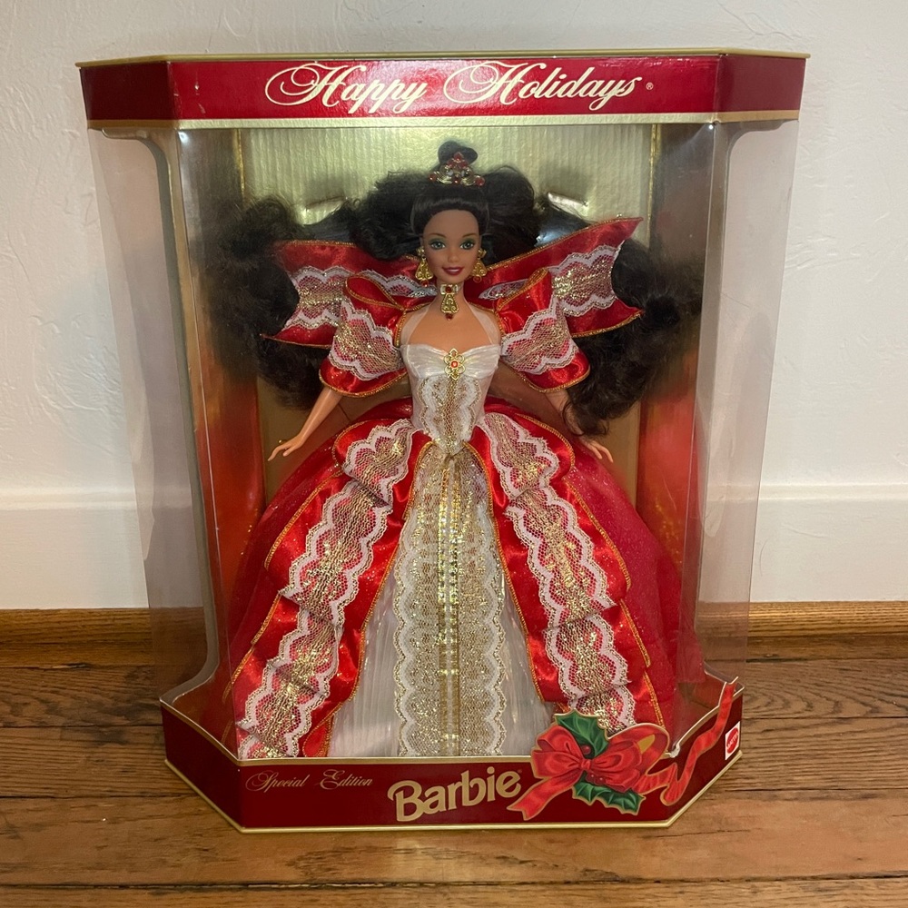 RARE 1997 Misprint Green Eyes Holiday Barbie Happy Holidays Gold Special Edition